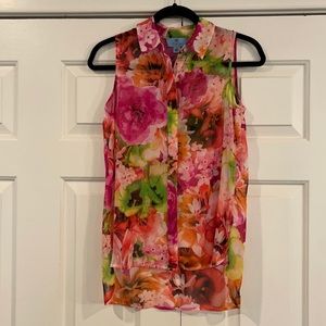 Colorful sheer CeCe blouse with hidden buttons
